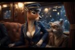 Furry deer and wolf on a train