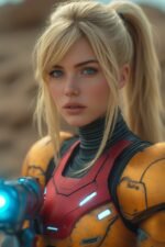 samus aran fan art of a hot blonde woman in a robot suit