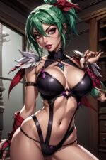 a green haired anime woman posing, Tira from soul calibur fan art