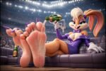 Pouring champagne on barefeet soles of lola bunny furry foot fetish scene